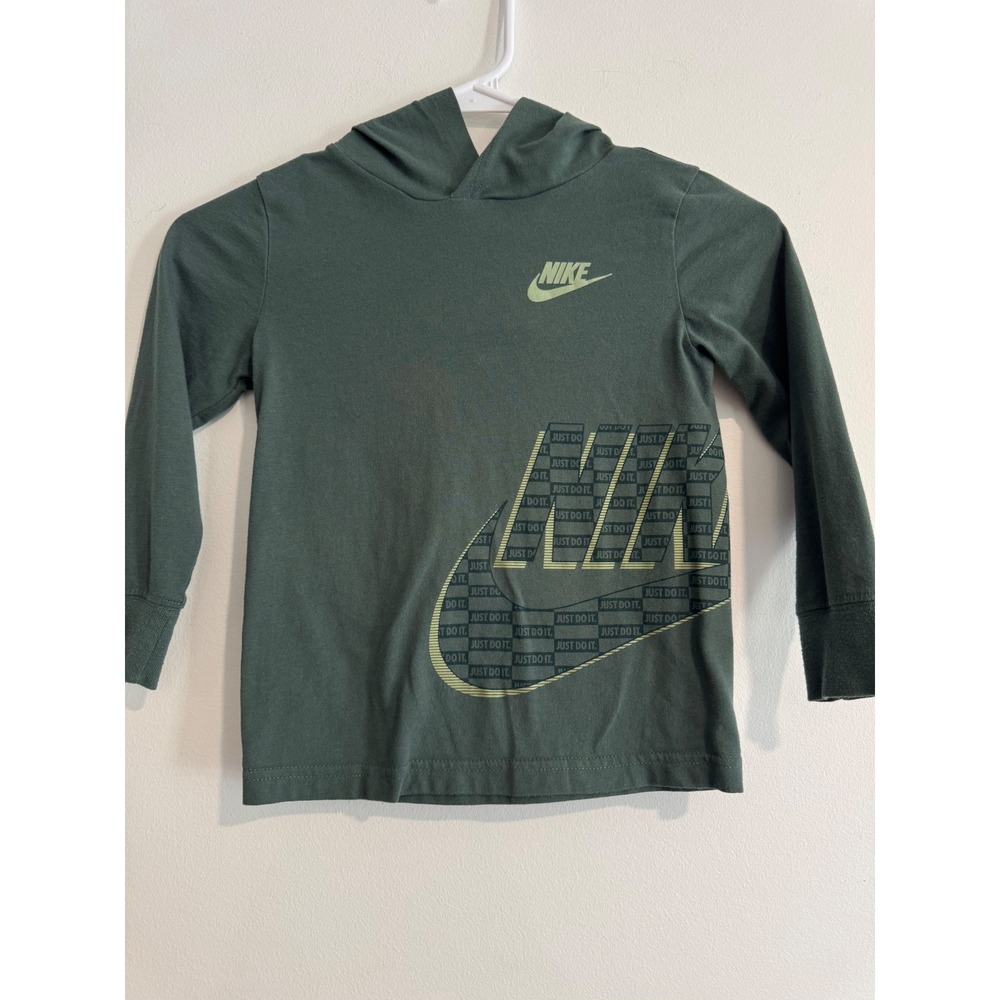 Nike Graphic Hooded Long Sleeve T-Shirt Boys Size 4 Green Just Do It Swoosh